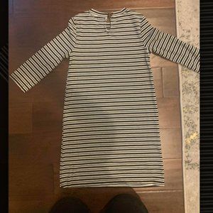 Black and white striped long sleeve cotton dress